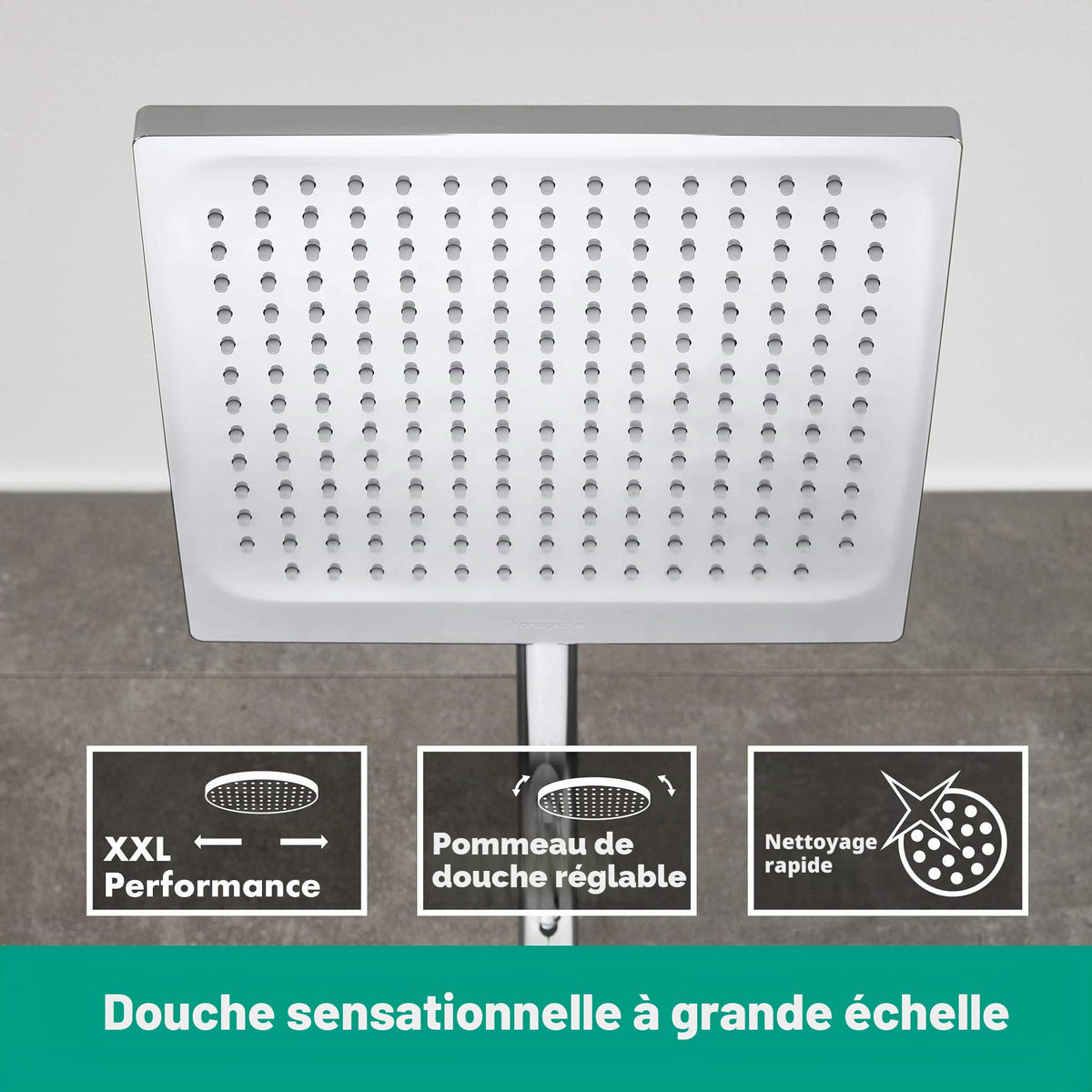 Colonne de douche Crometta E 240 27271000 avec mitigeur thermostatique douche de tête 240 mm douchette et flexible