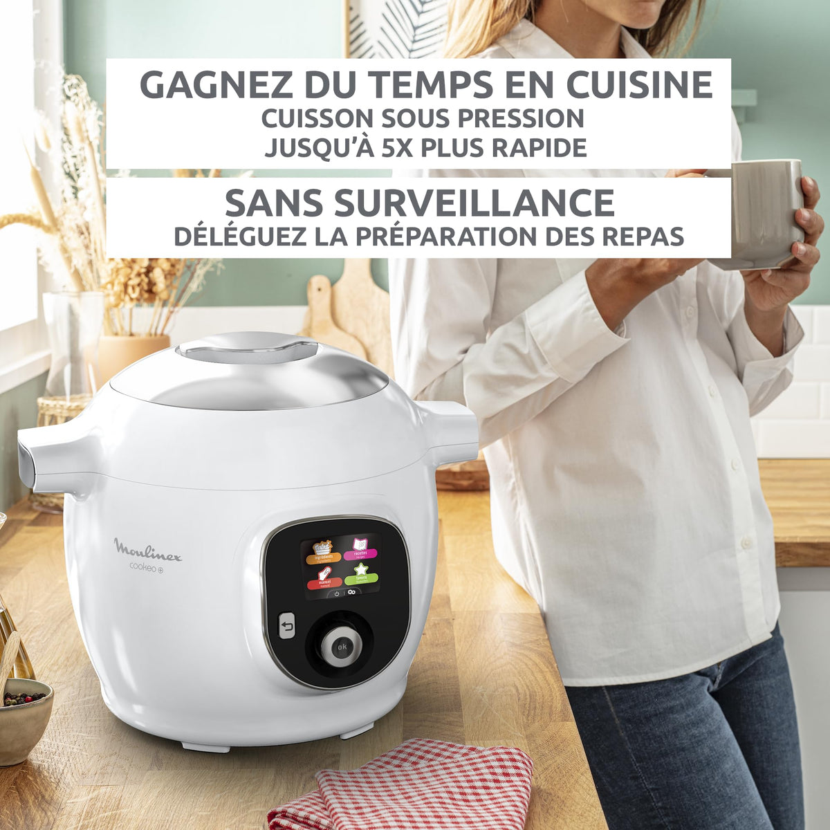 Multicuiseur électrique Cookeo+ 6 L 1600 W cuisson sous pression 6 modes 80 recettes cuve antiadhésive panier vapeur