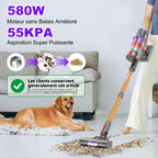 Aspirateur balai sans fil SU7 580 W 55 kPa 29,6 V autonomie 75 min bac 1,3 L avec brosse anti-enchevêtrement