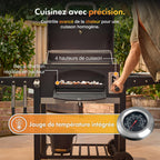 Barbecue au charbon XL avec couvercle et fumoir 2-en-1 grille en fonte 57 x 41 cm thermomètre 2 tablettes rabattables