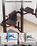 Station de traction multifonctionnelle Power Tower avec support dips hauteur réglable 165 à 235 cm acier allié charge 230 kg