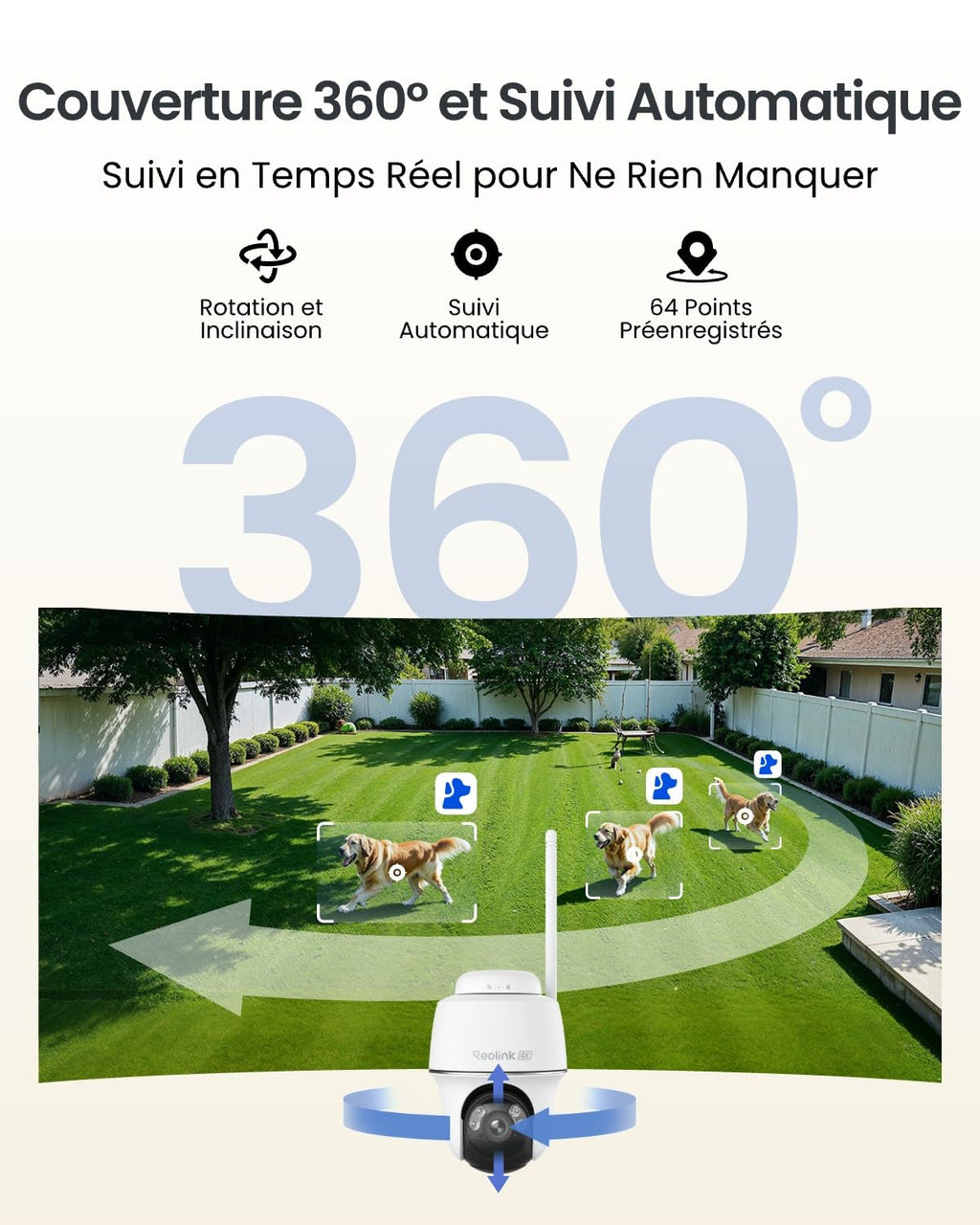 Caméra de surveillance extérieure Argus PT Ultra 4K 8 MP Wi-Fi 6 360° avec suivi automatique et panneau solaire