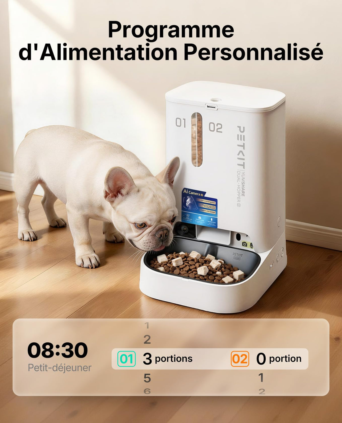 Distributeur automatique de croquettes pour chat 5 L double réservoir caméra HD 1080P reconnaissance faciale multi-chats Wi-Fi