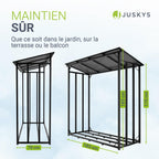 Range-bûches extérieur avec toit 185 x 70 x 185 cm aluminium bâche polyester résistante aux UV étanche sol surélevé toit inclinable noir