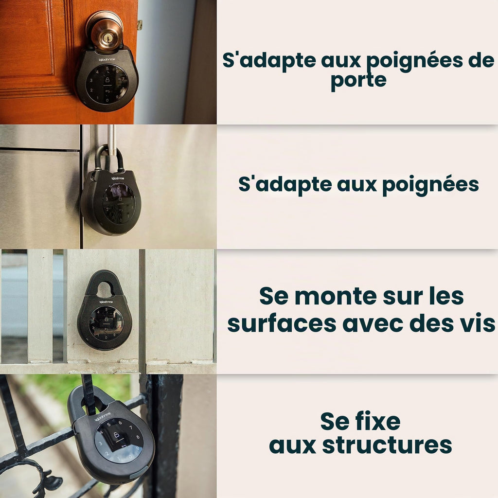 Boîte à clés connectée Keybox 3 avec codes PIN et Bluetooth IP67 acier allié fixation murale ou porte 11,4 x 11,6 x 3,8 cm
