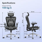 Chaise de Bureau Ergonomique en Maille M57 avec Support Lombaire Réglable Inclinaison 90 à 126° Charge 150 kg