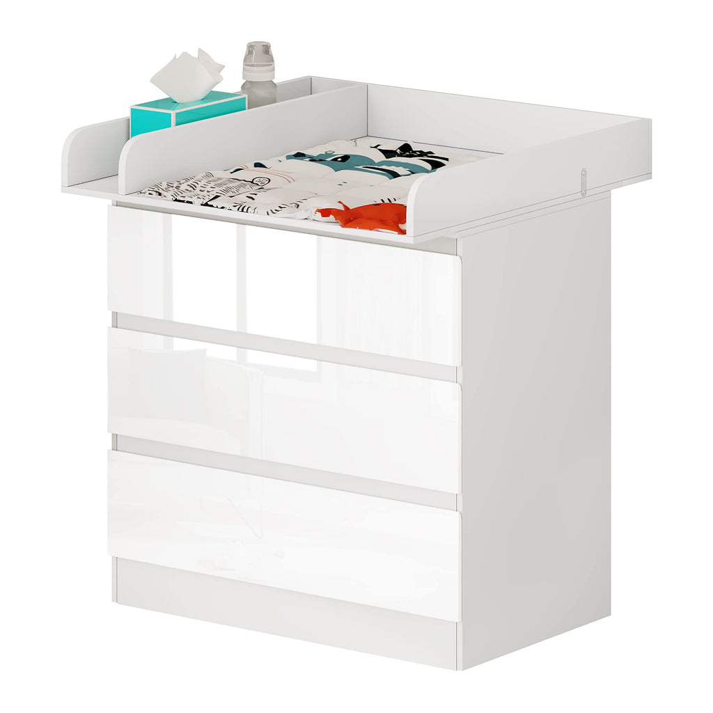Table à langer avec commode 3 tiroirs WT010ws en bois d'ingénierie blanc 80 x 48 x 78 cm pour chambre bébé