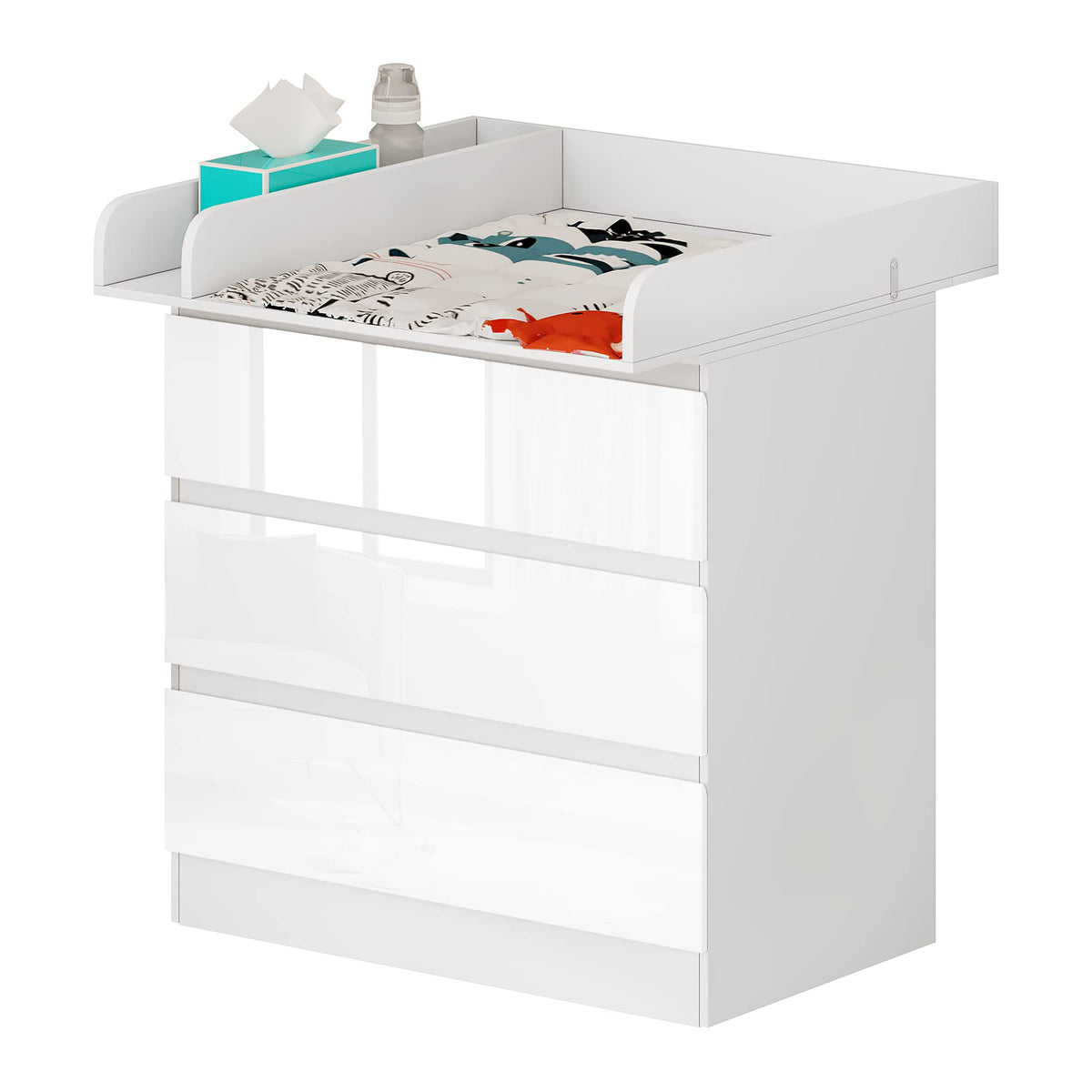 Table à langer avec commode 3 tiroirs WT010ws en bois d'ingénierie blanc 80 x 48 x 78 cm pour chambre bébé
