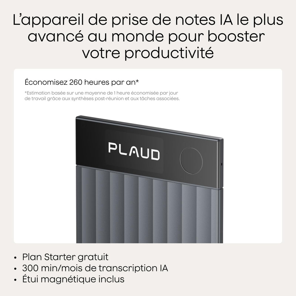 Note Pro Enregistreur vocal IA avec transcription dictaphone numérique 64 Go Bluetooth 50 h d'enregistrement
