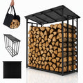 Range-bûches extérieur avec toit 185 x 70 x 185 cm aluminium bâche polyester résistante aux UV étanche sol surélevé toit inclinable noir