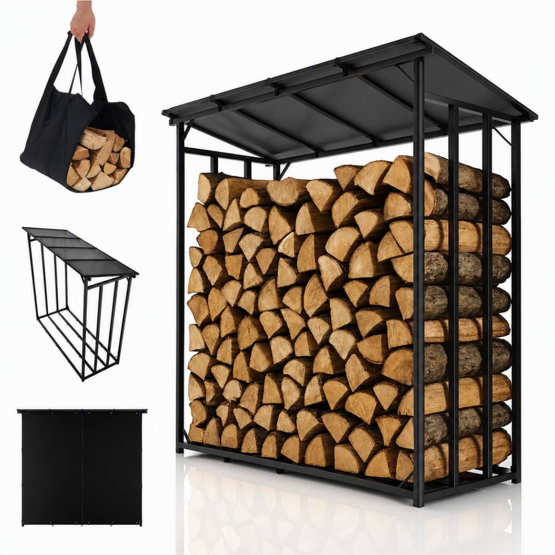 Range-bûches extérieur avec toit 185 x 70 x 185 cm aluminium bâche polyester résistante aux UV étanche sol surélevé toit inclinable noir