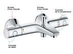 Mitigeur thermostatique bain douche Grohtherm 800 34569000 1/2 montage mural chromé 2 poignées débit 20 l/min