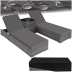 Set de 2 bains de soleil avec table 403088 dossier réglable 5 positions résine tressée aluminium housses de protection