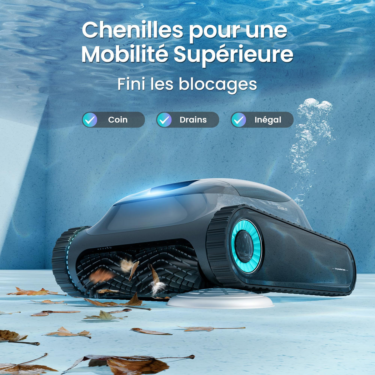 Robot piscine Scuba S1 2025 240 à 270 min double filtration nettoyage fond parois ligne d’eau application