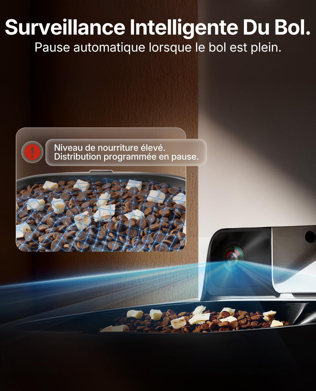 Distributeur automatique de croquettes pour chat 5 L double réservoir caméra HD 1080P reconnaissance faciale multi-chats Wi-Fi
