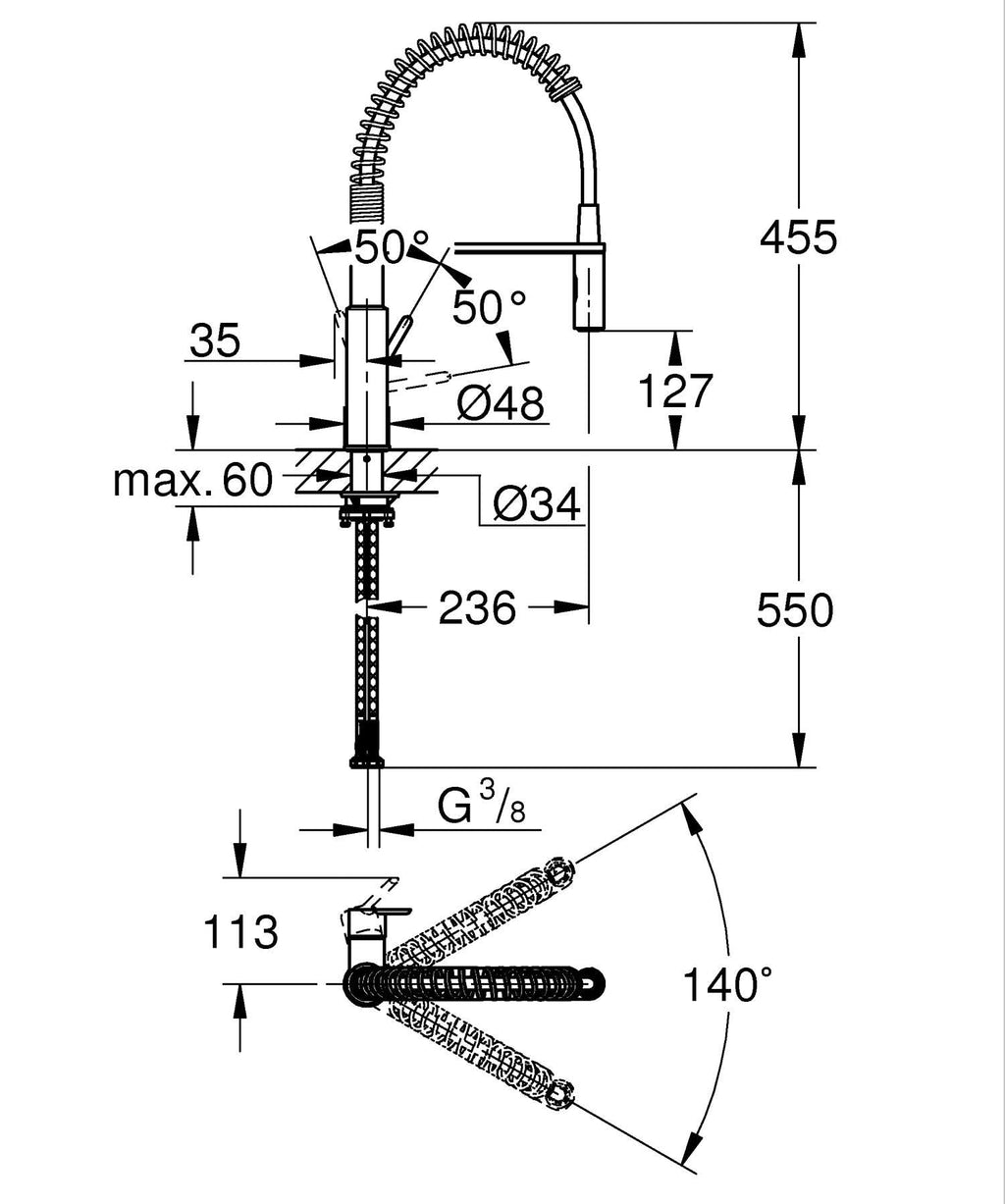 Mitigeur de cuisine Get 30361000 2 jets douchette extractible bec orientable à 360° montage monotrou finition chromée