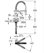 Mitigeur de cuisine Get 30361000 2 jets douchette extractible bec orientable à 360° montage monotrou finition chromée