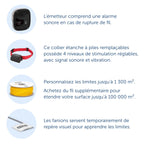 Clôture enterrée pour chiens têtus système anti-fugue avec collier 5 niveaux de correction sonore et vibration 15 à 71 cm