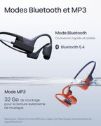 Casque à Conduction Osseuse Open-Ear S711 Bluetooth 5.4 IP68 32 Go MP3 9 h d’Autonomie 105 dB Gris