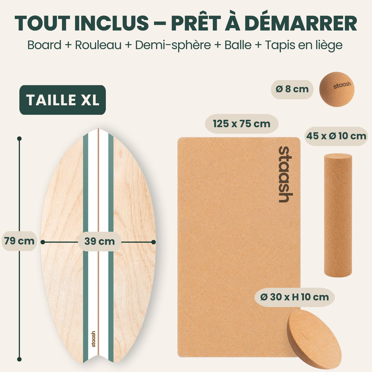 Planche d'équilibre en bois antidérapante pour entraînement équilibre posture proprioception charge maximale 120 kg kit complet