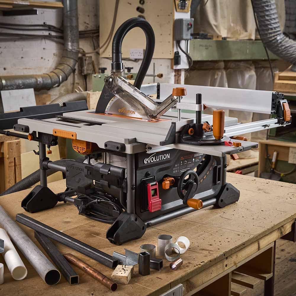 Scie de Table R255TBL+ 1800 W Lame TCT 256 mm Coupe Bois Métal Plastique Biseau 45° Profondeur 85 mm Frein Électrique