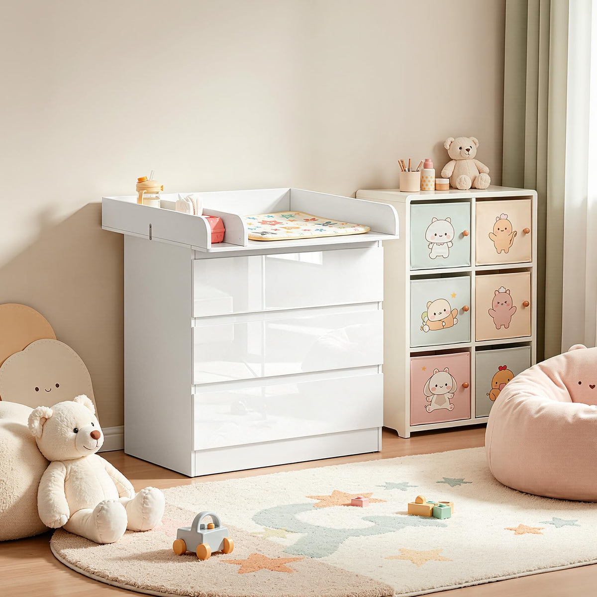 Table à langer avec commode 3 tiroirs WT010ws en bois d'ingénierie blanc 80 x 48 x 78 cm pour chambre bébé