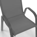 Salon de Jardin Madrid 1687 Table 190 cm 8 Chaises Empilables Plateau en Verre Trempé Acier Gris et Noir
