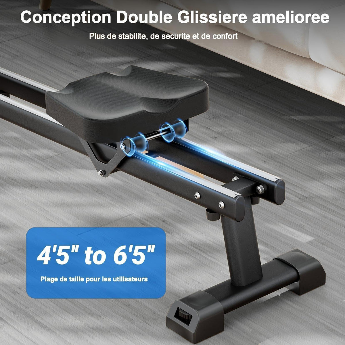 Rameur pliable F203s à résistance magnétique 16 niveaux double rail écran LCD charge maximale 120 kg 158 x 42 x 62 cm