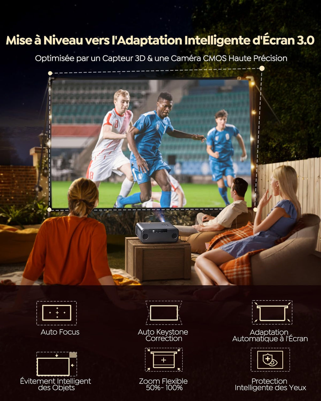 Vidéoprojecteur 4K Smart Portable P62 Pro 1500 ANSI FHD 1080P HDR10 Auto Focus Keystone WiFi6 Bluetooth 5.4 300 pouces