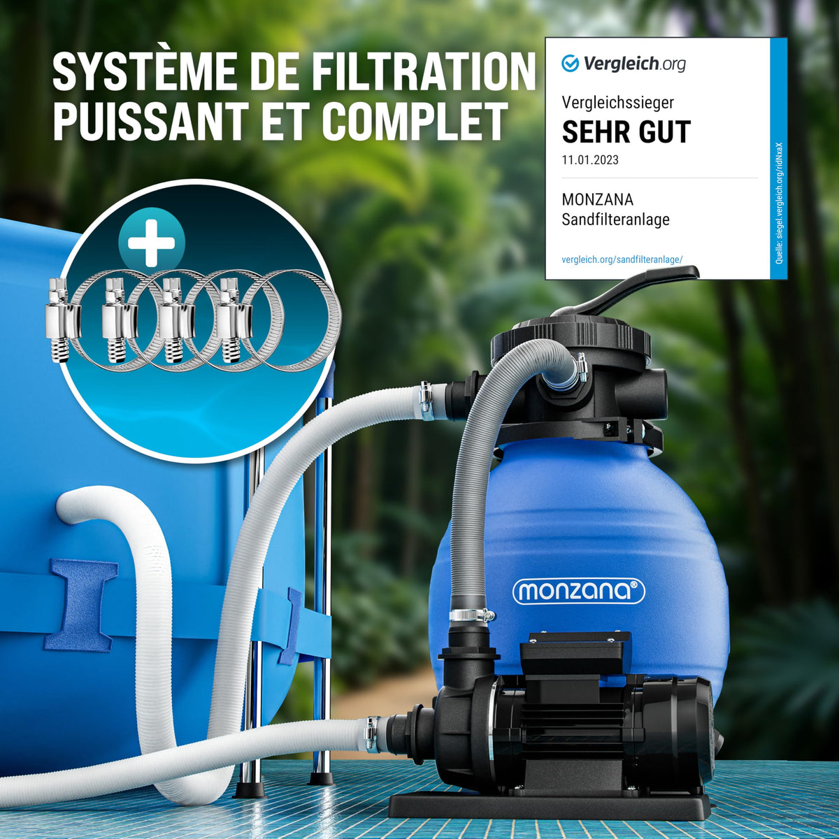 Pompe filtre à sable pour piscine 10,2 m³/h SF12K MZPP14 400 W réservoir 25 L 230 V raccord 32 à 38 mm
