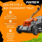 Tondeuse à gazon sans fil FX-E2RM43SET 40 V 43 cm bac de ramassage 40 L hauteur de coupe 25 à 75 mm 2 batteries 20 V