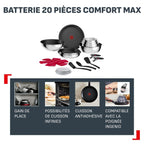 Batterie de cuisine Ingenio Comfort Max 20 pièces L966SK44 antiadhésive induction poignées amovibles poêles casseroles wok