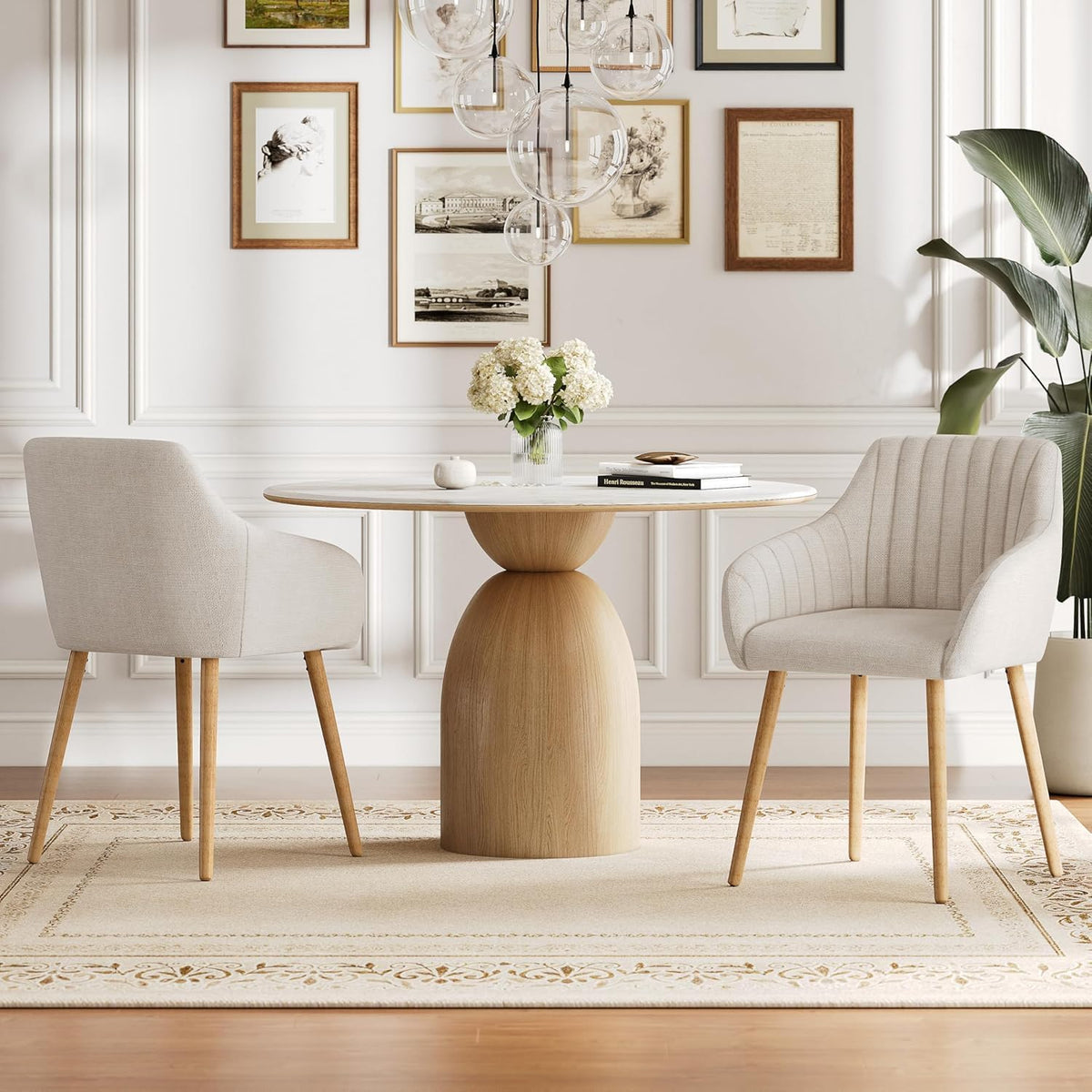 Chaises de salle à manger avec accoudoirs lot de 6 chaises rembourrées en polyester et velours avec pieds en bois beige
