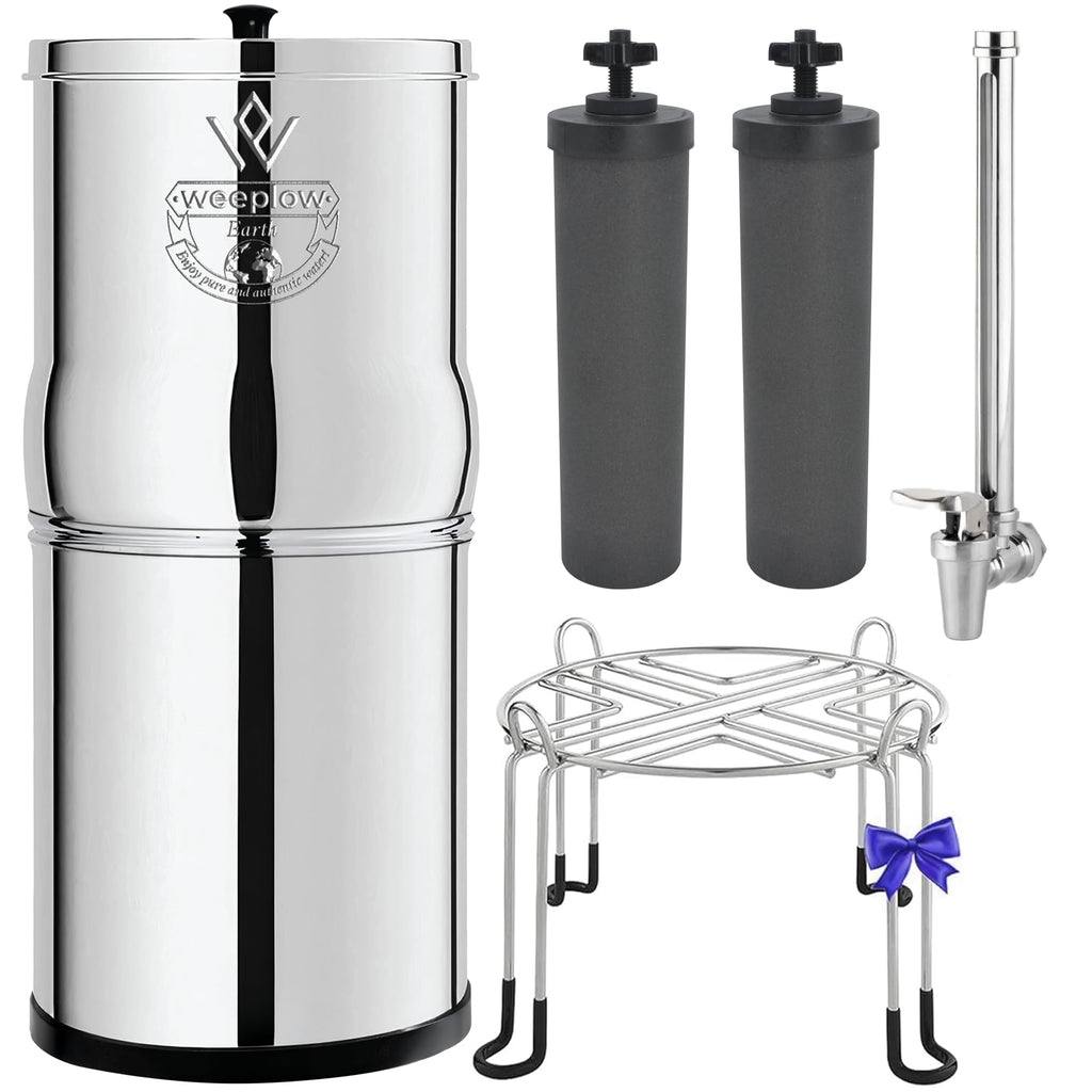 Système de filtration d'eau par gravité Earth WEEP850 8,5 L en acier inoxydable AISI 304 avec 2 filtres O'Pure 2
