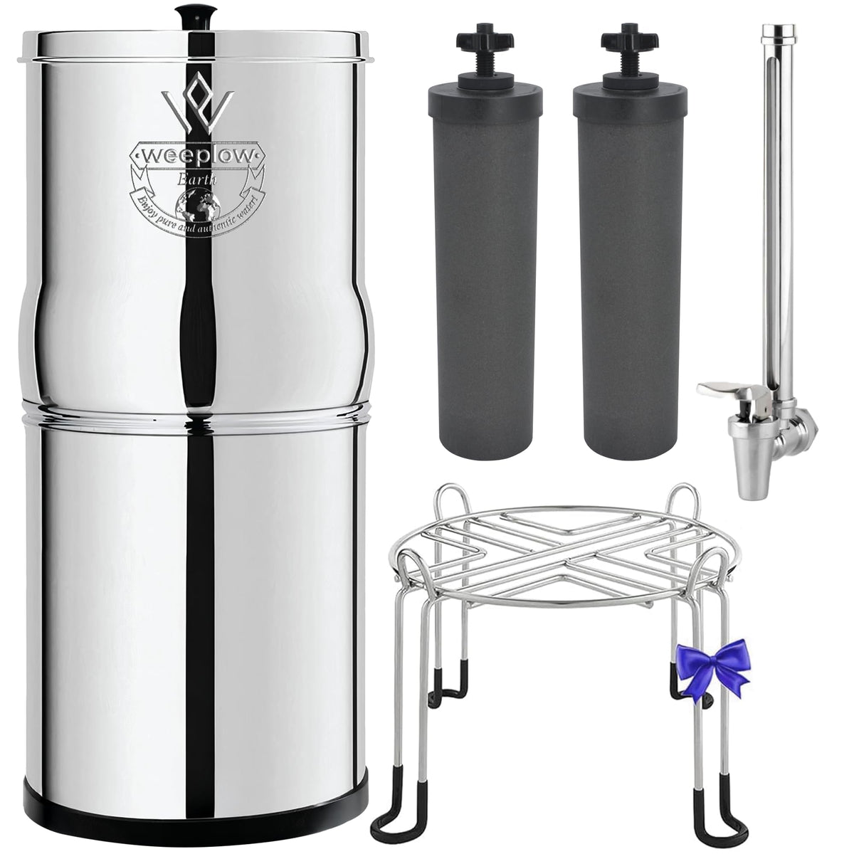 Système de filtration d'eau par gravité Earth WEEP850 8,5 L en acier inoxydable AISI 304 avec 2 filtres O'Pure 2