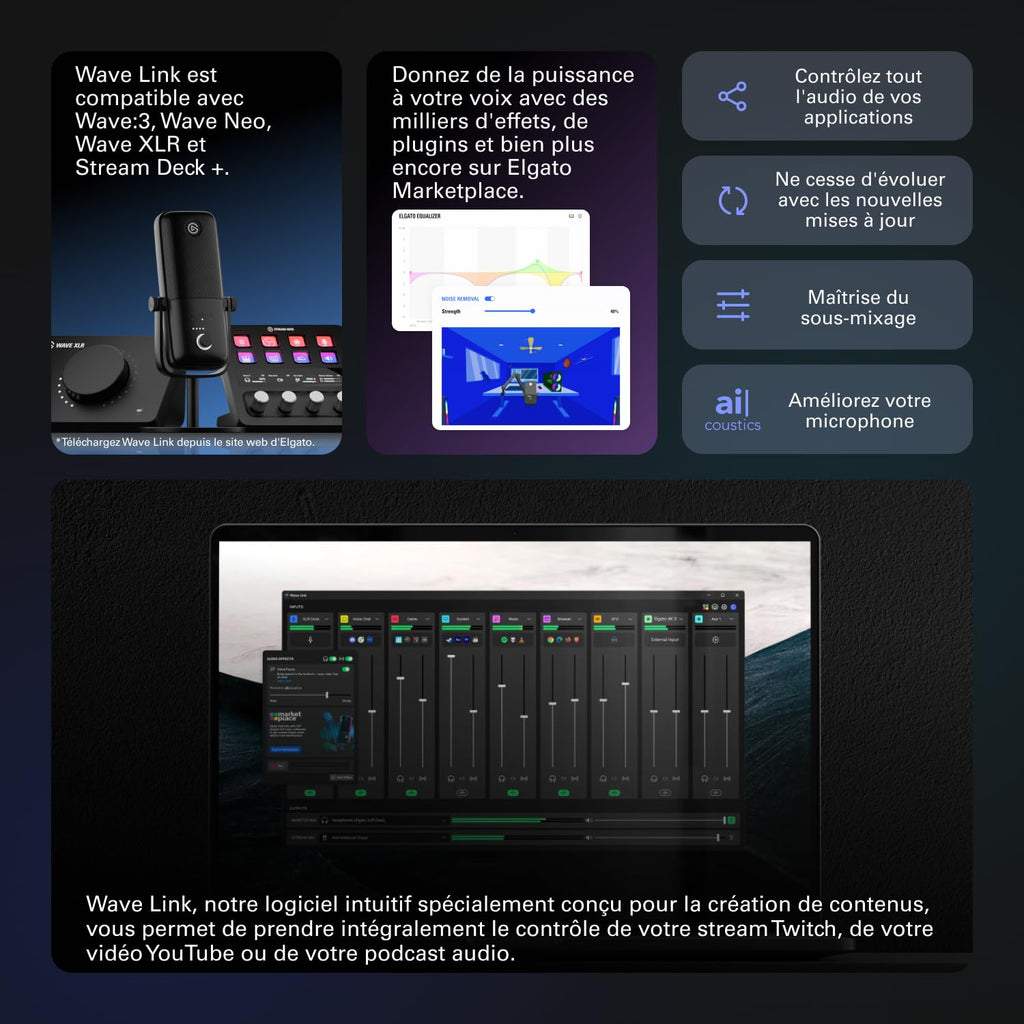Stream Deck+ Console de Mixage Audio avec Touches LCD Boutons Rotatifs Ruban Tactile USB-C