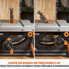 Scie de Table R255TBL+ 1800 W Lame TCT 256 mm Coupe Bois Métal Plastique Biseau 45° Profondeur 85 mm Frein Électrique