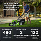 Tondeuse à gazon sans fil GD24X2LM46SPK4X 48 V autotractée 46 cm sac 55 L 2 batteries 24 V 4 Ah chargeur double