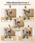 Vélo d’Appartement Pliable 5-en-1 TEB4 Résistance Magnétique 16 Niveaux Écran LCD Bluetooth Charge 140 kg 98,5 x 54 cm