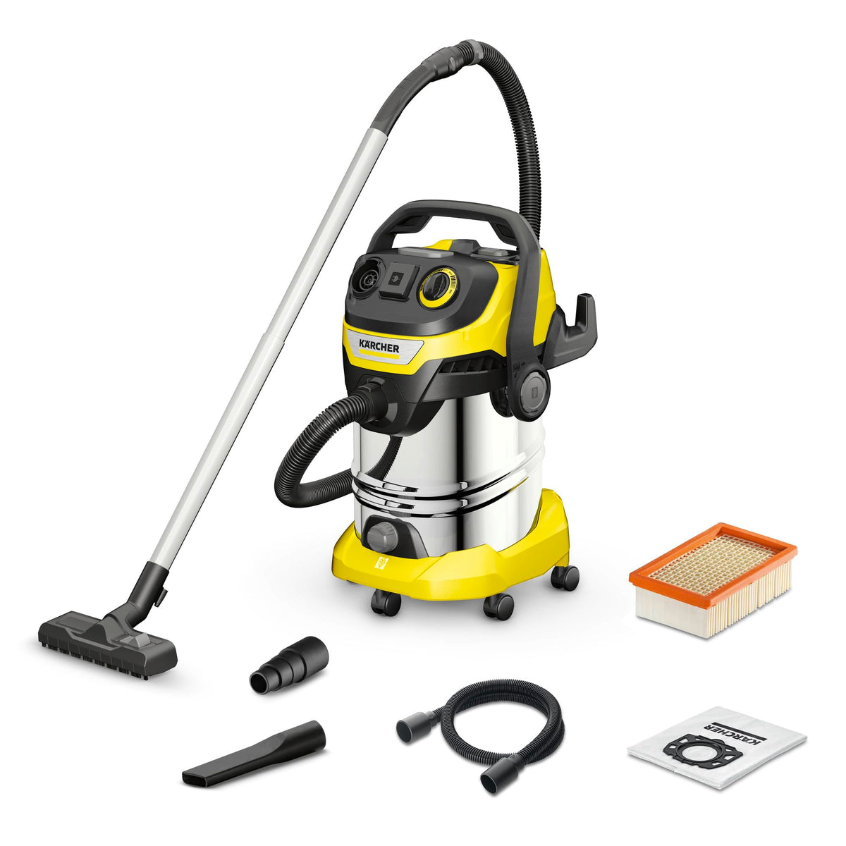 Aspirateur eau et poussières WD 6 P S V-30/8/35/T 1300 W cuve inox 30 L flexible 3,5 m prise asservie soufflerie filtre plissé sac non-tissé