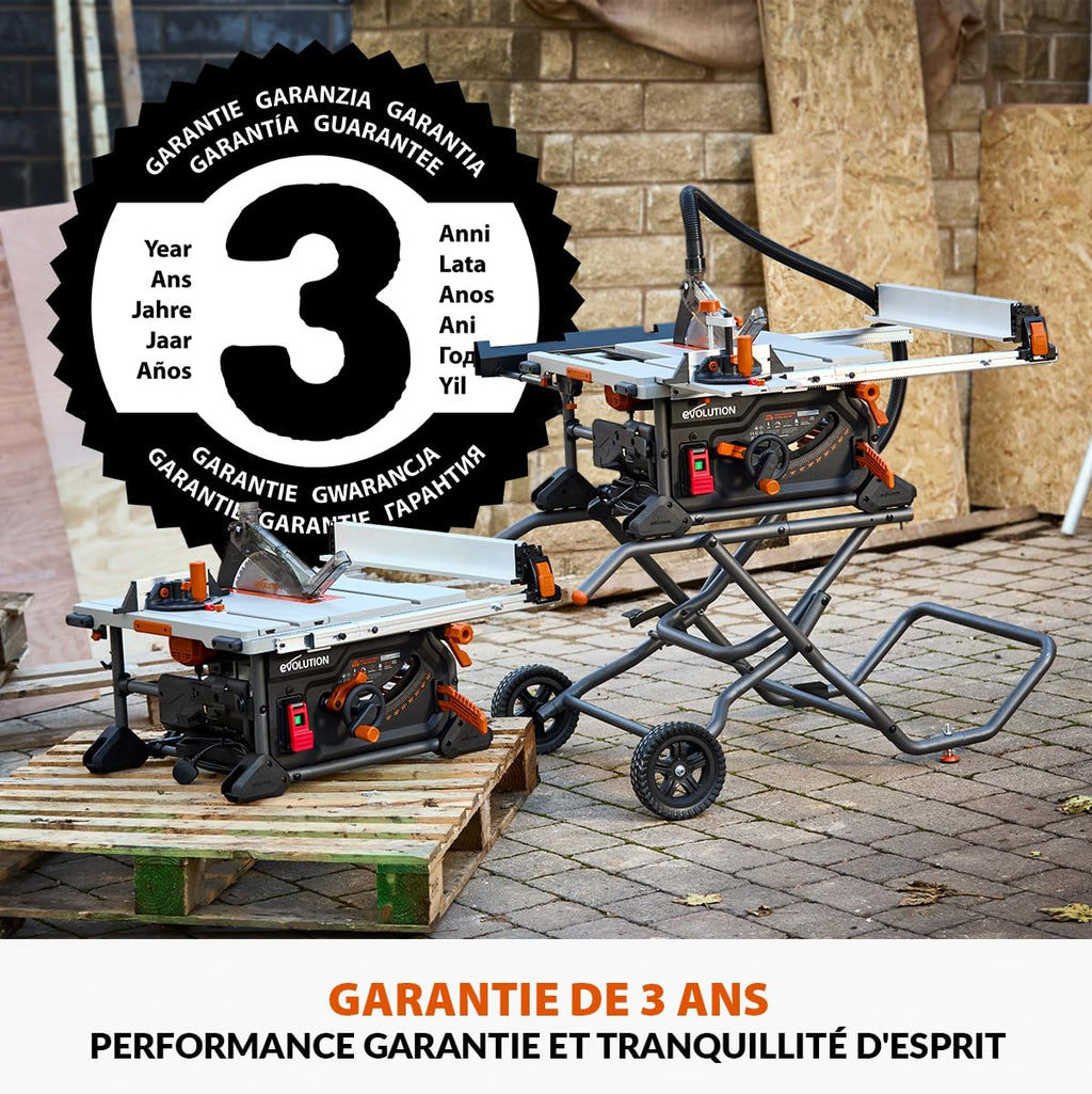 Scie de Table R255TBL+ 1800 W Lame TCT 256 mm Coupe Bois Métal Plastique Biseau 45° Profondeur 85 mm Frein Électrique