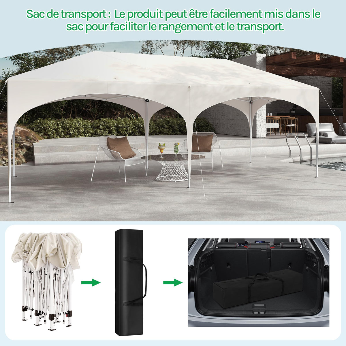 Barnum pliant 3 x 6 m avec 6 parois tente de réception beige structure métallique imperméable UPF 50+