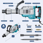 Marteau de Démolition Z1G-DS-107HC 1700 W 230 V 65 J SDS-Hex Poignée 360° Anti-Vibration 2 Burins Boîte à Roulettes