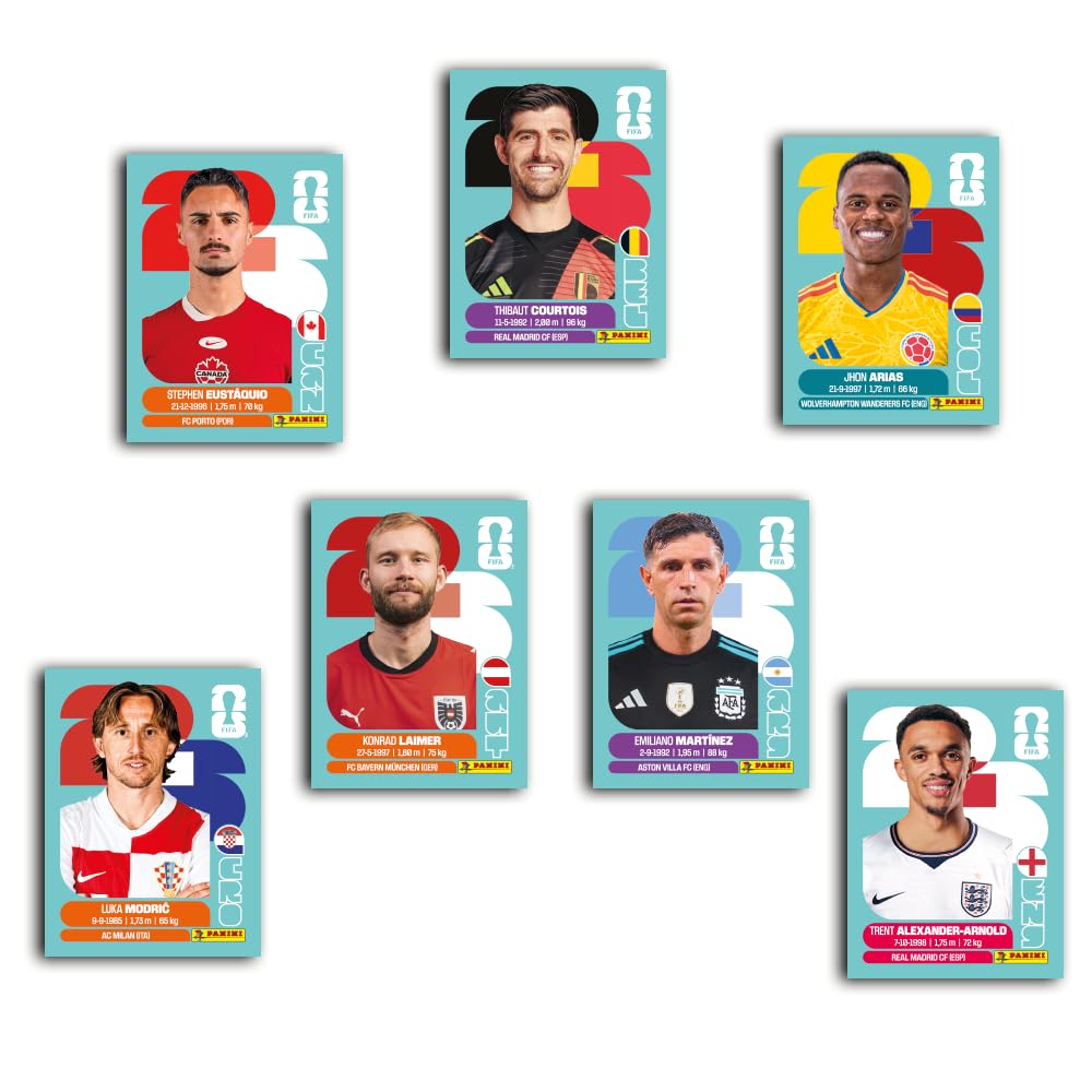 Stickers Coupe du Monde de la FIFA 2026 boîte de 100 pochettes 700 stickers équipes joueurs et logos de football