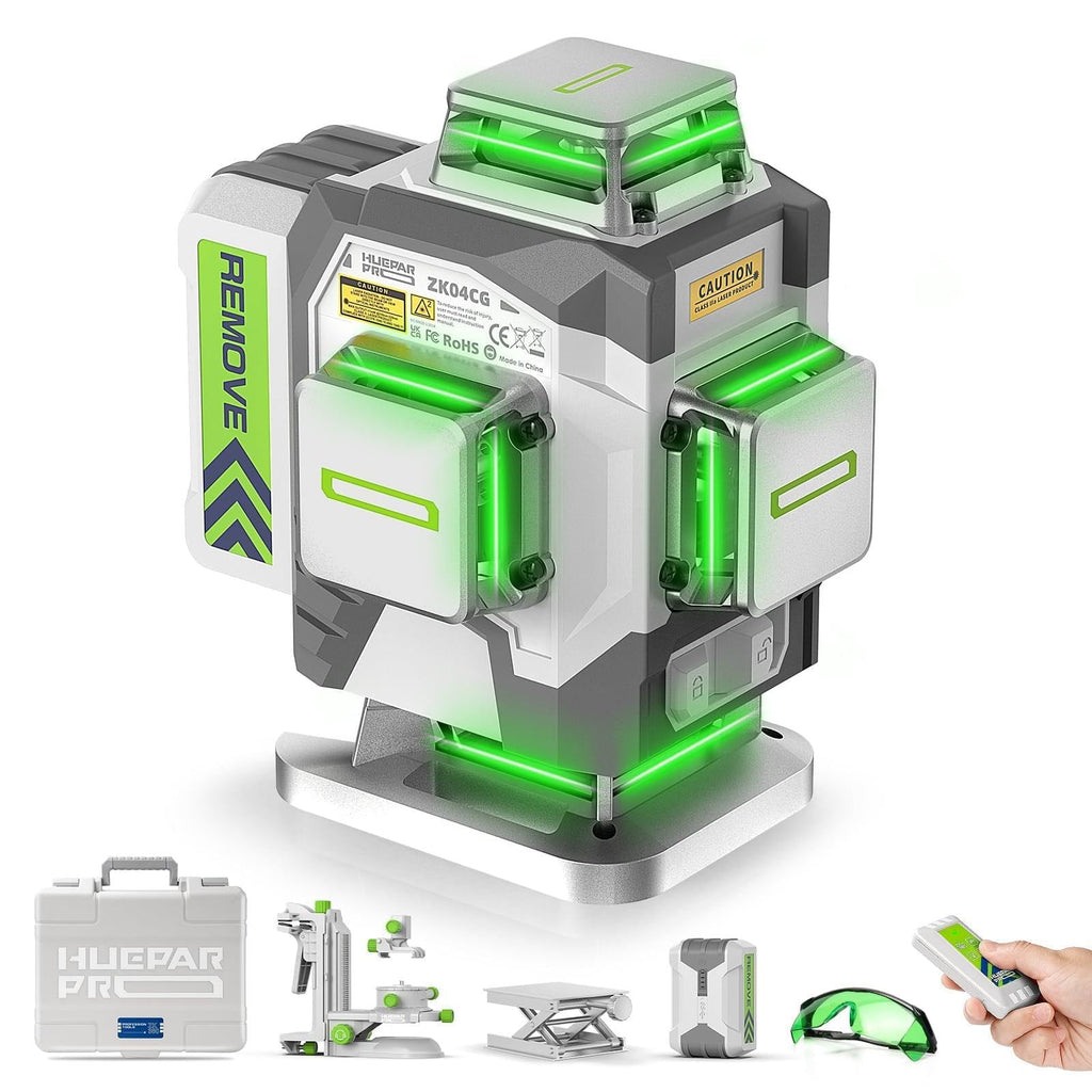 Niveau Laser 4D Auto-Nivellement ZK04CG Vert 4 Lignes 360° ±2 mm à 10 m Batterie Li-ion 8000 mAh Support Magnétique