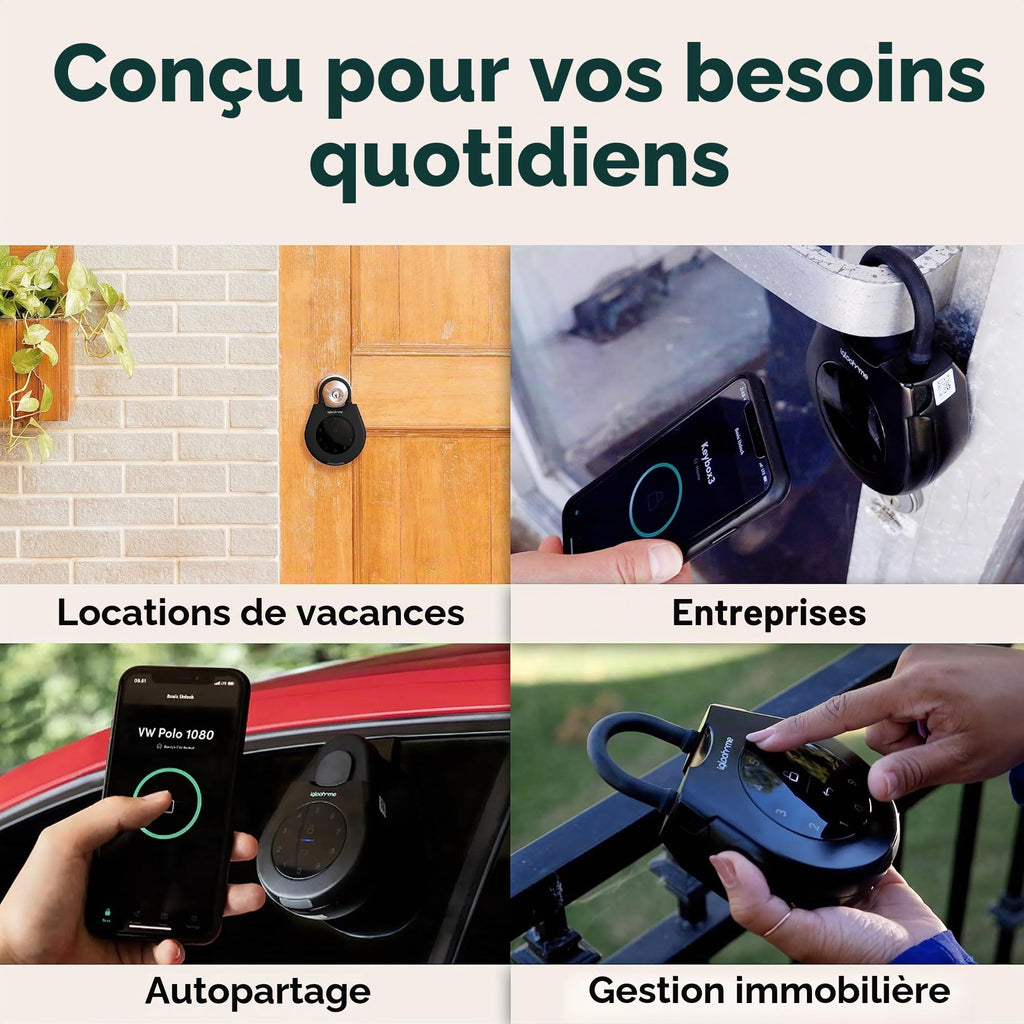 Boîte à clés connectée Keybox 3 avec codes PIN et Bluetooth IP67 acier allié fixation murale ou porte 11,4 x 11,6 x 3,8 cm