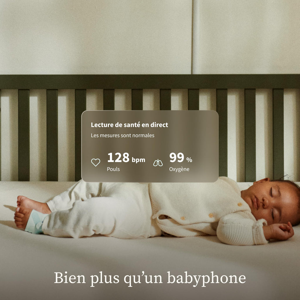 Moniteur bébé intelligent Dream Sock avec suivi de la fréquence cardiaque et du niveau d’oxygène autonomie 16 h Bluetooth Wi-Fi 2,4 GHz