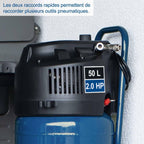 Compresseur d'air vertical sans huile HC51V 1500 W 50 L 10 bar débit 220 L/min tuyau d'air 8 m kit 13 accessoires