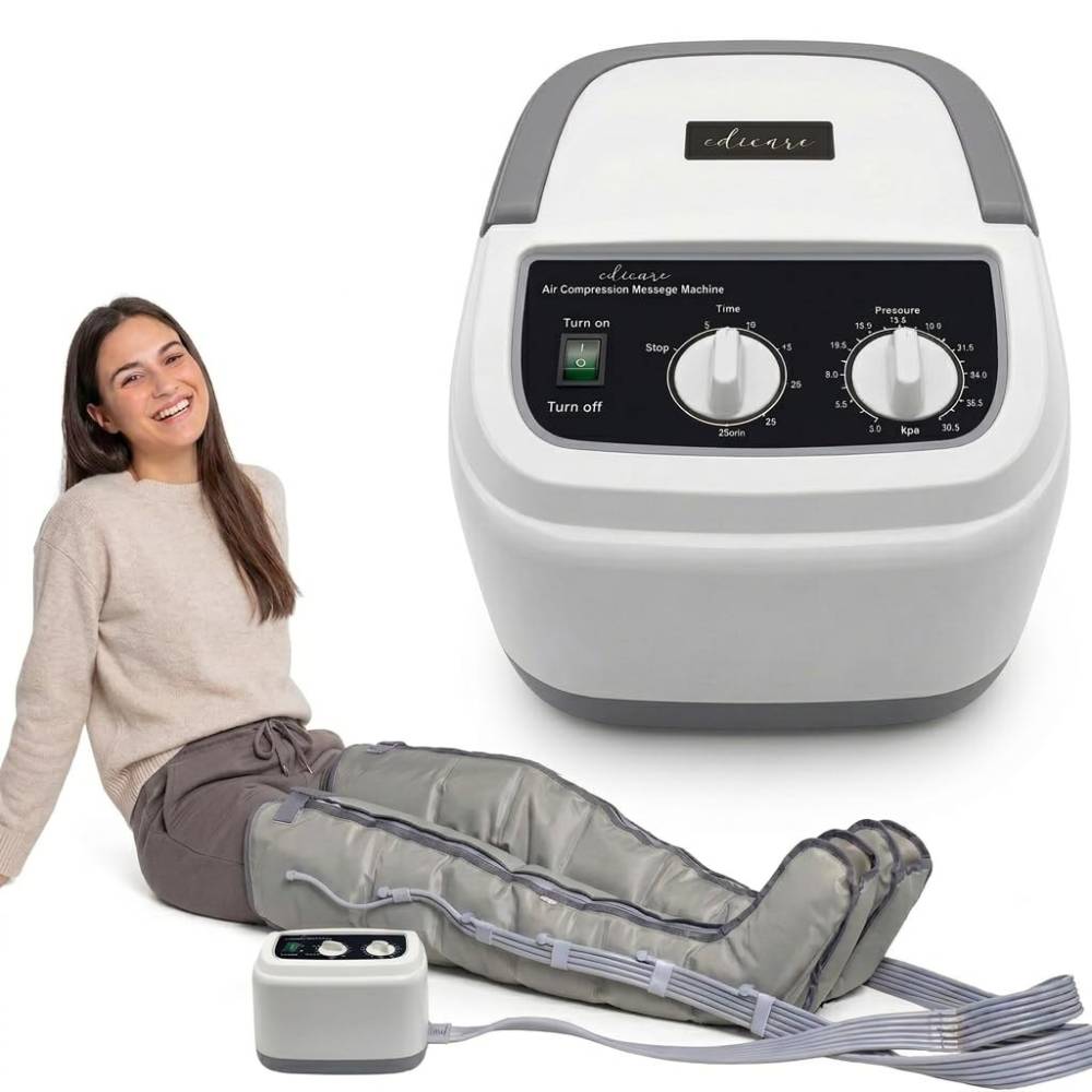 Appareil de pressothérapie pour jambes et pieds EDIC-0086 avec boucles de jambe et télécommande