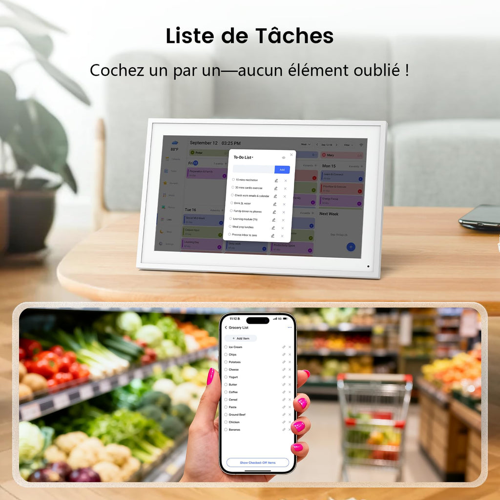 Calendrier numérique mural 15,6 pouces tactile WiFi organisateur familial synchronisation Google iCloud Outlook tableau de récompense enfant